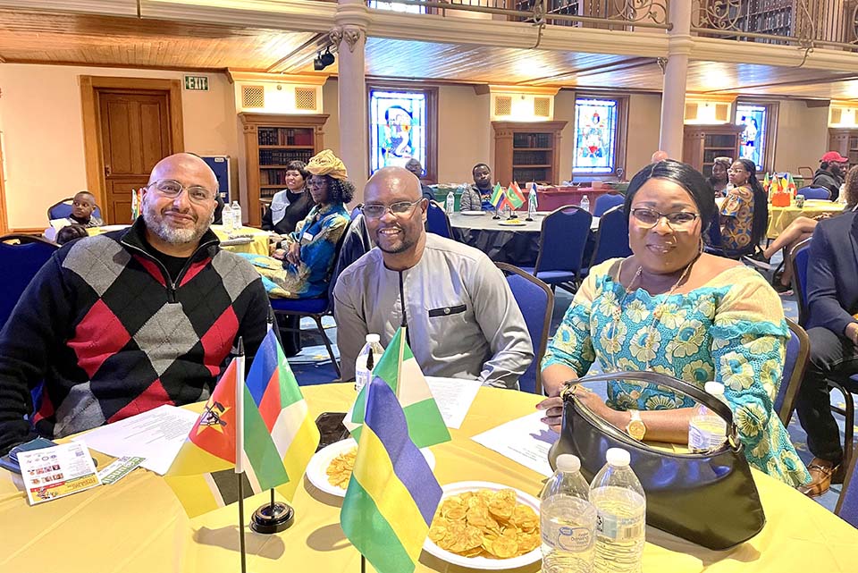 Chaifetz Business School Professor Mamoun Benmamoun, Ph.D.; Chairman of African Diasporan Council Michael Kodjo Anani, and Rayo Animashaun Leader of the African Diaspora Council attended the event. Photo by Prisca Enedah.