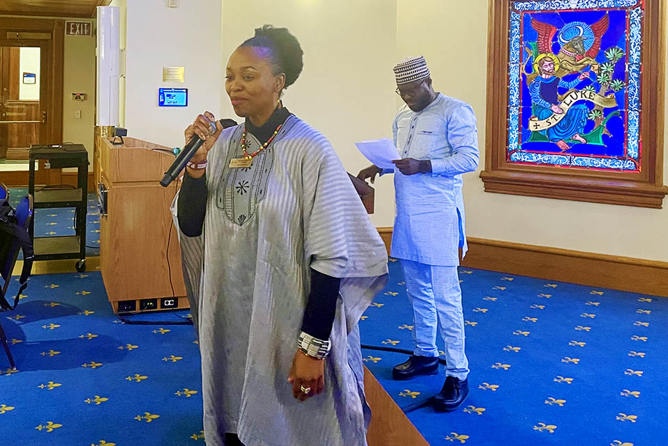 President of the African Chamber of Commerce, Lynda Ogah, spoke to students about the benefits of being a member of the chamber. Photo by Prisca Enedah.