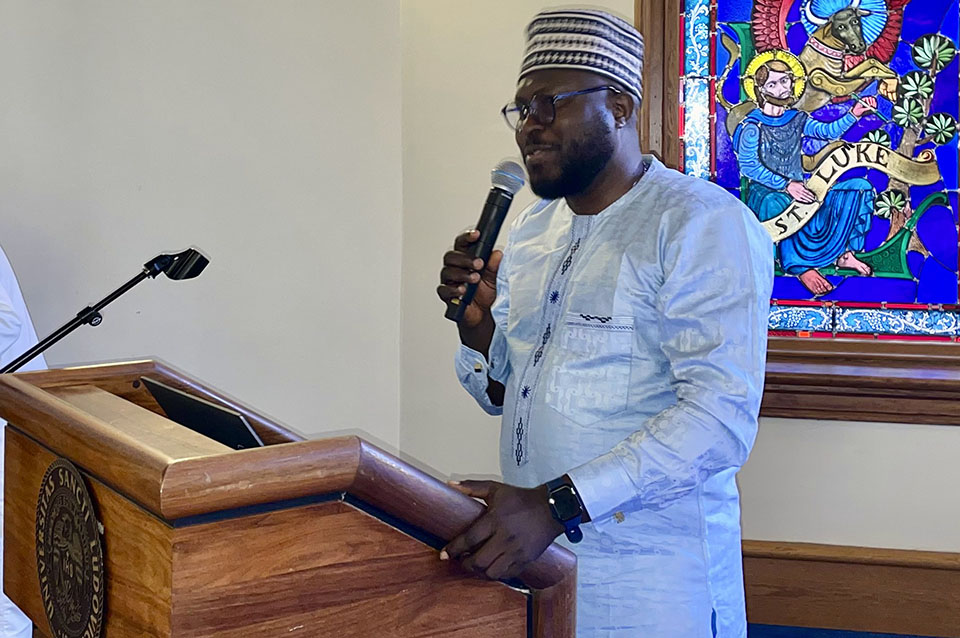 Ashaolu Olawale, a graduate student and one of the leaders of the African Graduate Professionals Network at SLU, moderated the event. Photo by Prisca Enedah.