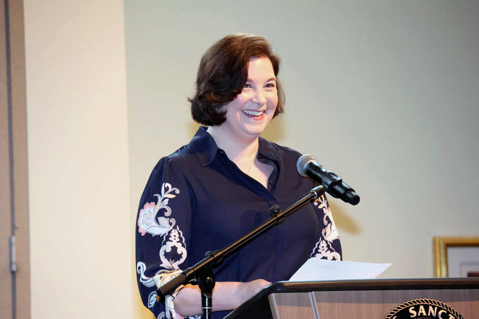 Mary A. Bruemmer Award honoree Gina Merys, Ph.D., speaks at the award reception on Monday, May 6. Photo by Joe Barker.