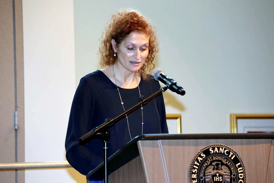 Mary A. Bruemmer Award honoree Susan Fanale speaks at the award reception on Monday, May 6. Photo by Joe Barker.
