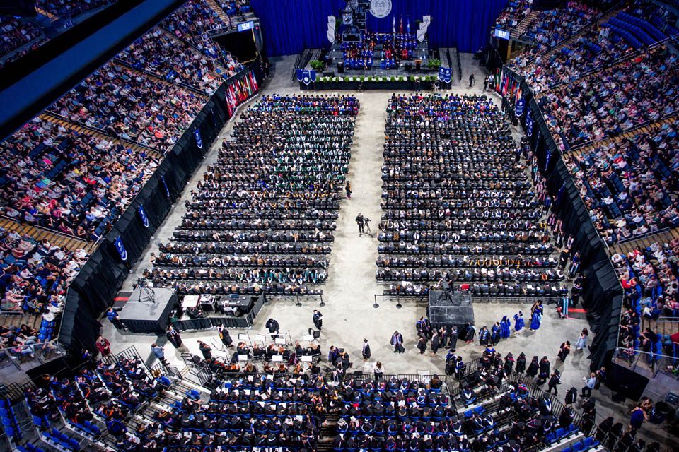 The full crowd at Chaifetz Arena for Commencement on May 18, 2024. Photo by Sarah Conroy. 