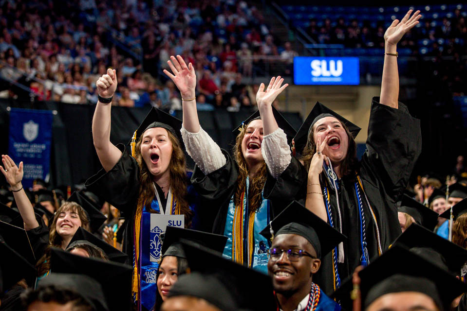 Graduates celebrate during Commencement on May 18, 2024. Photo by Sarah Conroy. 
