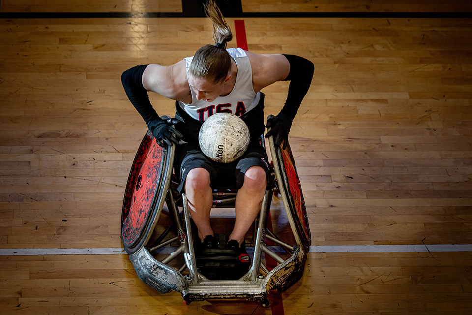 Sarah Adam, OTD, assistant professor of occupational science and occupational therapy at SLU, trains for the Paralympics. Photo by Sarah Conroy.
