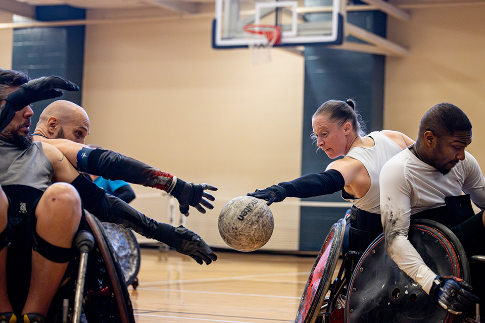 Sarah Adam, OTD, assistant professor of occupational science and occupational therapy at SLU, plays wheelchair rugby. Photo by Sarah Conroy.