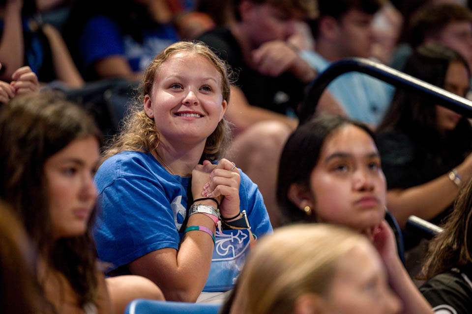 Members of the incoming freshman class listen during Convocation on Saturday, Aug.  17, 2024. Photo by Sarah Conroy. 