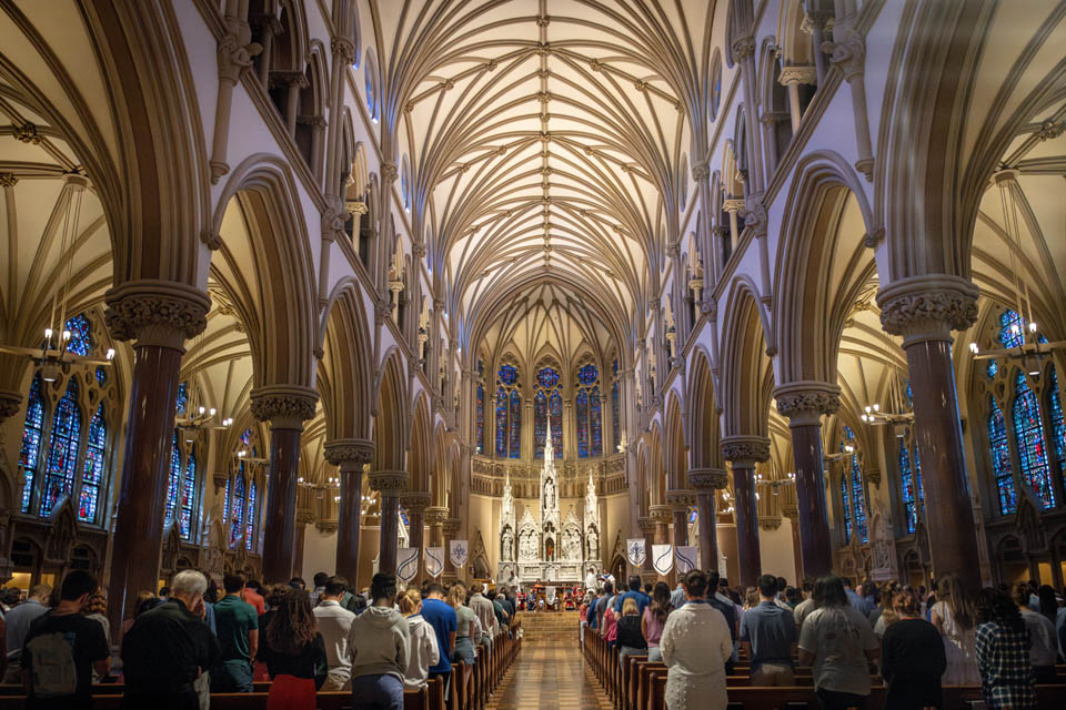 Saint Louis University marked the beginning of the new academic year with its traditional Mass of the Holy Spirit. This year's liturgy took place on Thursday, Aug. 22, at 11 a.m. at Saint Francis Xavier College Church. Photo by Sarah Conroy.