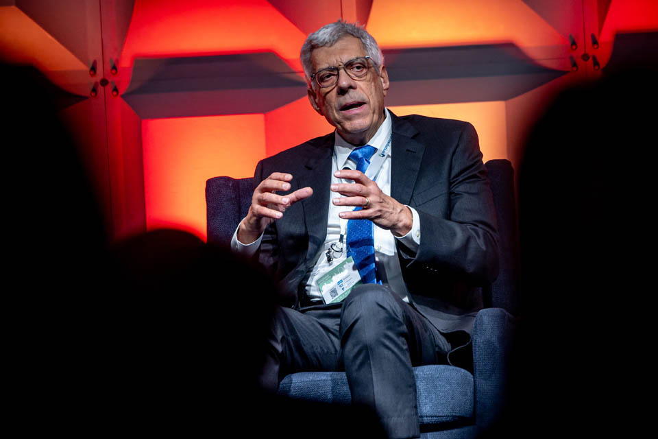President Fred P. Pestello, Ph.D., speaks on the Leaders Look panel during the Geo-Resolution Conference on Sept. 12, 2024. Photo by Sarah Conroy.