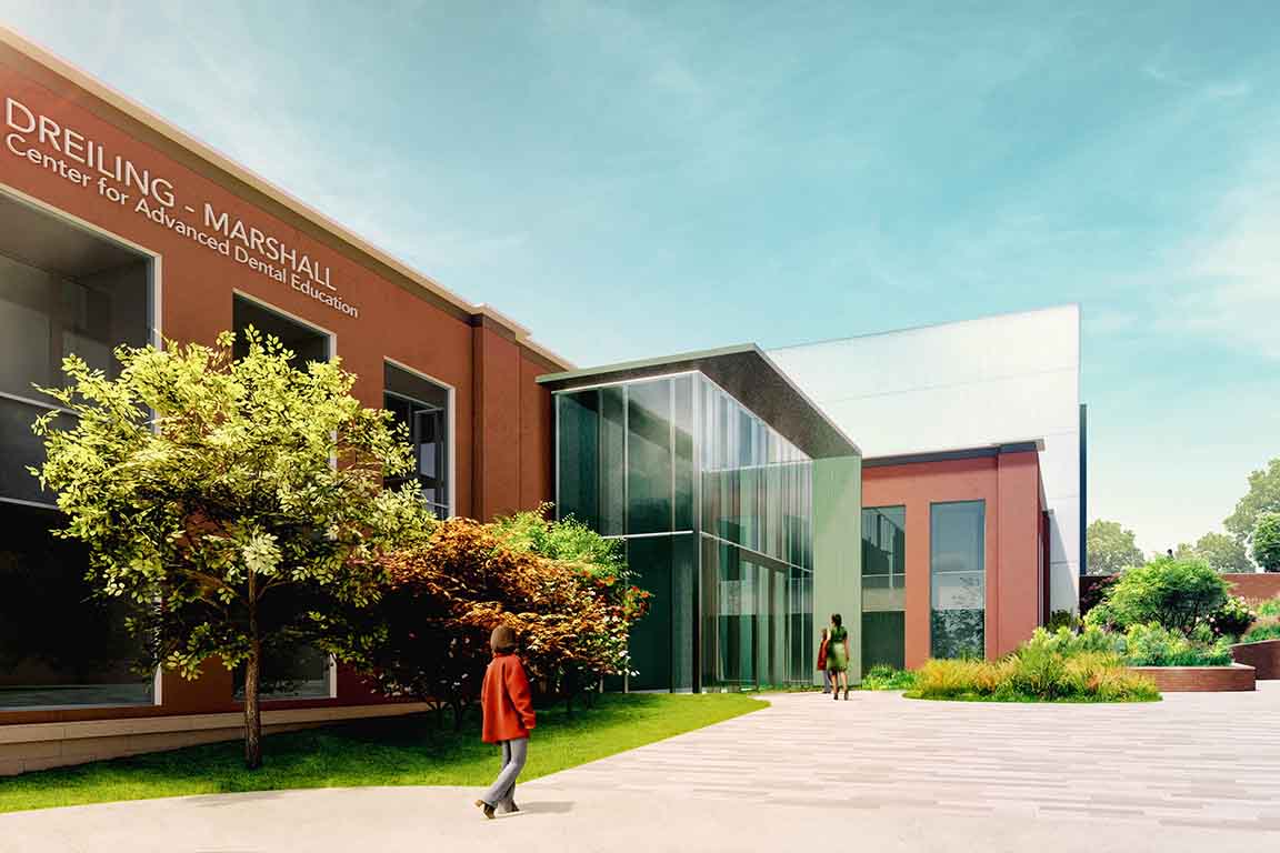A rendering with an exterior view of the proposed  Center for Advanced Dental Education building expansion at Saint Louis University.