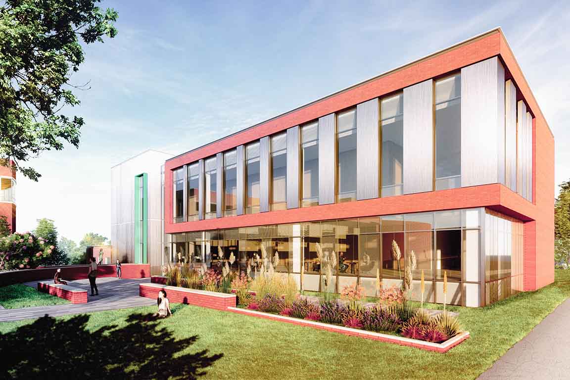 A rendering with an exterior view of the proposed  Center for Advanced Dental Education building expansion at Saint Louis University.