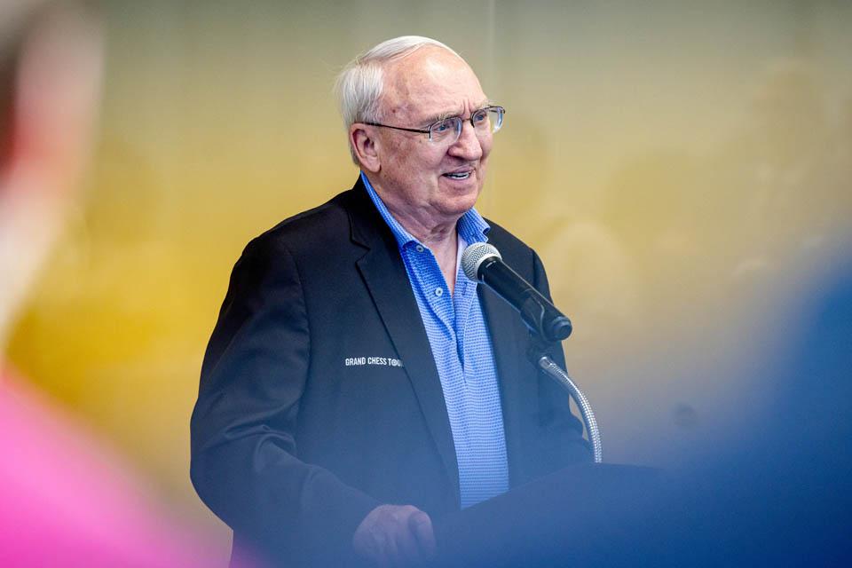Rex Sinquefield speaks during the dedication of the Sinquefield Science and Engineering Center on March 18, 2025. Photo by Sarah Conroy. 