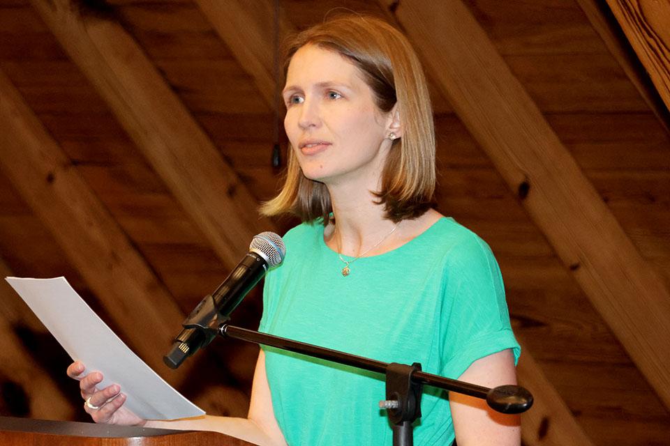 Christina Garcia, Ph.D., talked about how her research background helps encourage her students to think differently about things at the Celebration of Teaching on Wednesday, April 2. Photo by Joe Barker. 