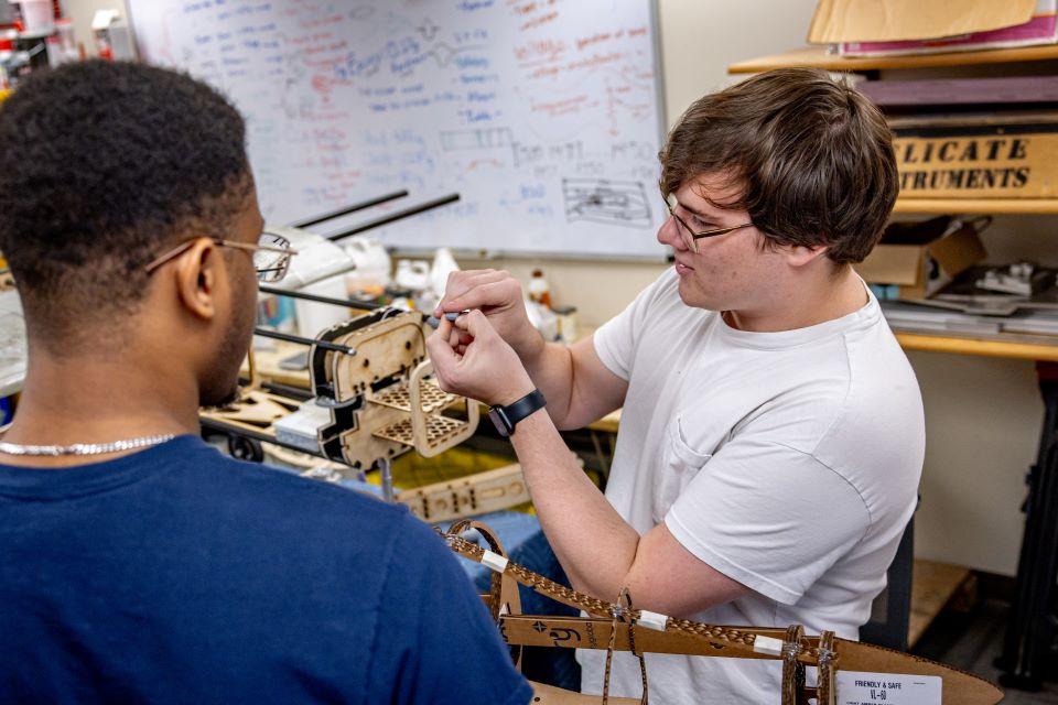 Chuka Okeke and Will Jameson work in the AirCRAFT Lab. Photo by Sarah Conroy.
