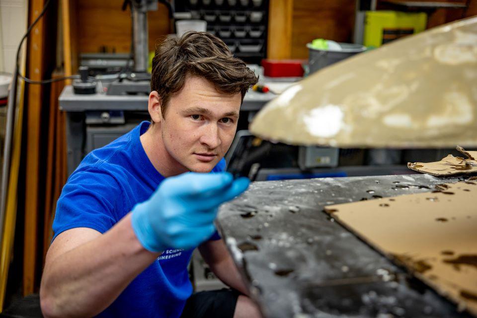 Ian Roudebush works in the AirCRAFT Lab. Photo by Sarah Conroy.