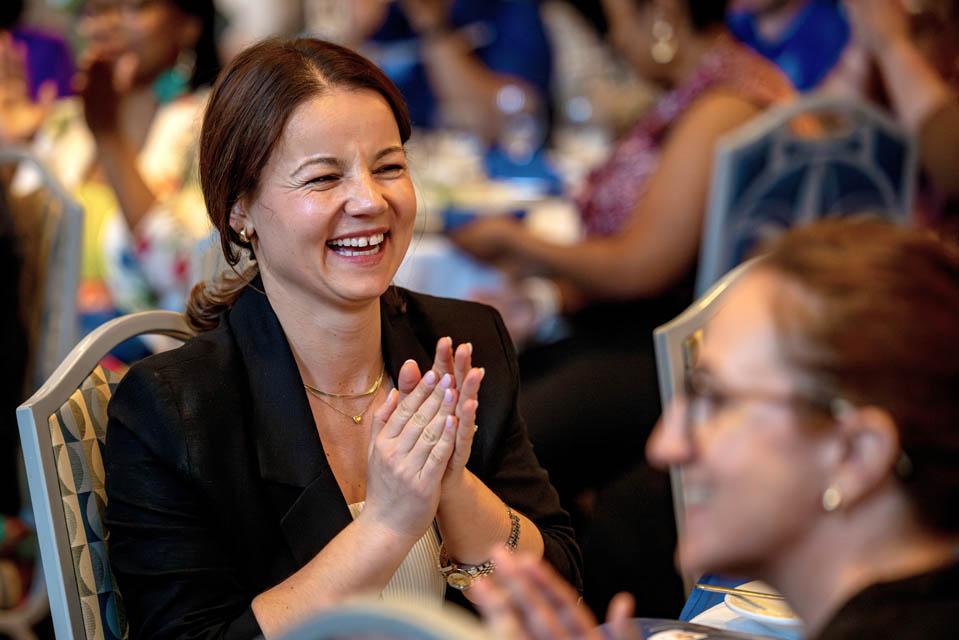 Awardee Asmira Alagic, Ph.D, reacts during the Mary A. Bruemmer Recognition Ceremony on April 22, 2025. Photo by Sarah Conroy. 