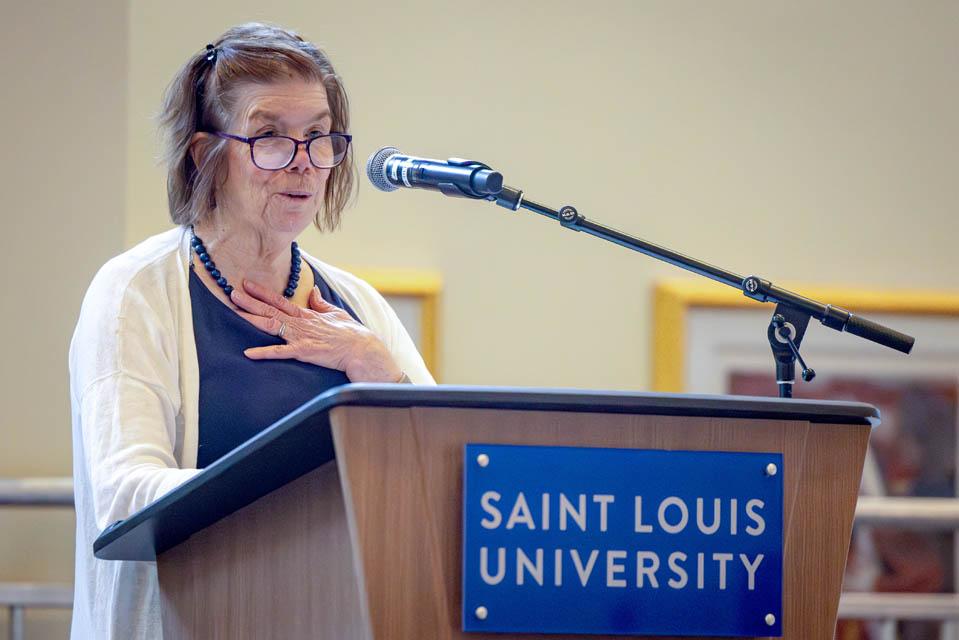 Legacy Awardee Fran Pestello, Ph.D,, speaks at the Mary A. Bruemmer Recognition Ceremony on April 22, 2025. Photo by Sarah Conroy. 