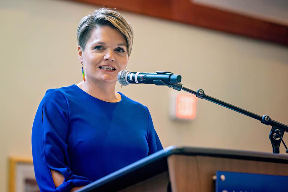 Awardee Katie Heiden-Rootes, Ph.D., speaks at the Mary A. Bruemmer Recognition Ceremony on April 22, 2025. Photo by Sarah Conroy. 