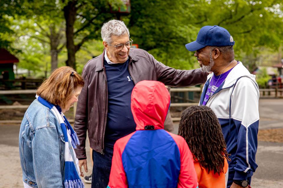 President Fred P. Pestello, Ph.D., and First Lady Fran Pestello, Ph.D., greet faculty and staff families during a celebration for the Pestellos with the SLU community at Grant’s Farm on April 27, 2025. Photo by Sarah Conroy.