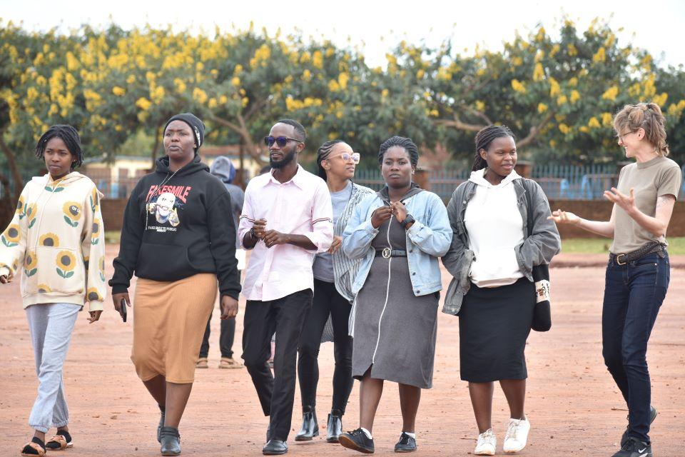 SLU-JWL students with program leaders Patricia Bass, Ph.D., right, and Eboni Chism, Ph.D., center, at the Dzaleka Refugee Camp in Malawi. Submitted Photo.