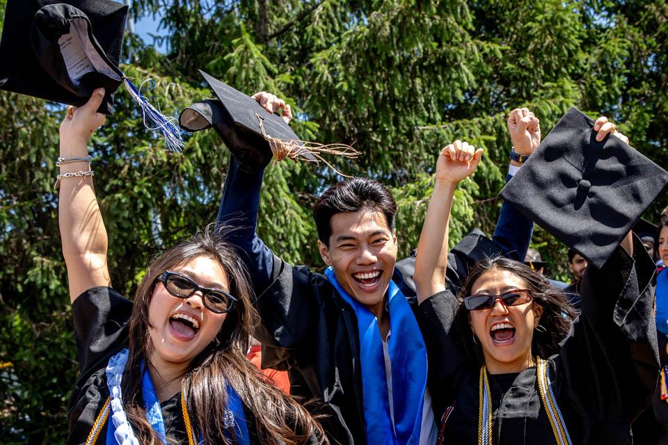 Graduates celebrate after Commencement on May 17, 2025. Photo by Sarah Conroy.