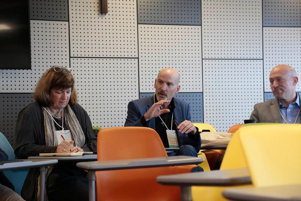 SLU President Edward Feser, Ph.D., (center) speaks during a session of AJCU institutions reflecting on the address delivered by Arturo Sosa, S.J., superior general of the Society of Jesus. Photo courtesy of IAJU.