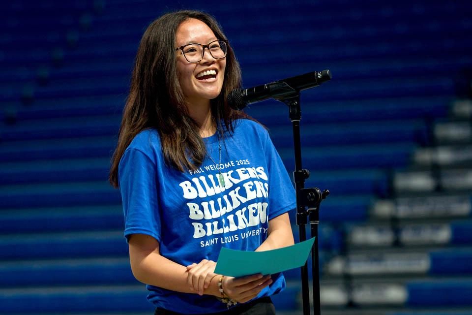 Student Tiffany Ung speaks during Convocation on Saturday, Aug. 16, 2025. Photo by Sarah Conroy.

