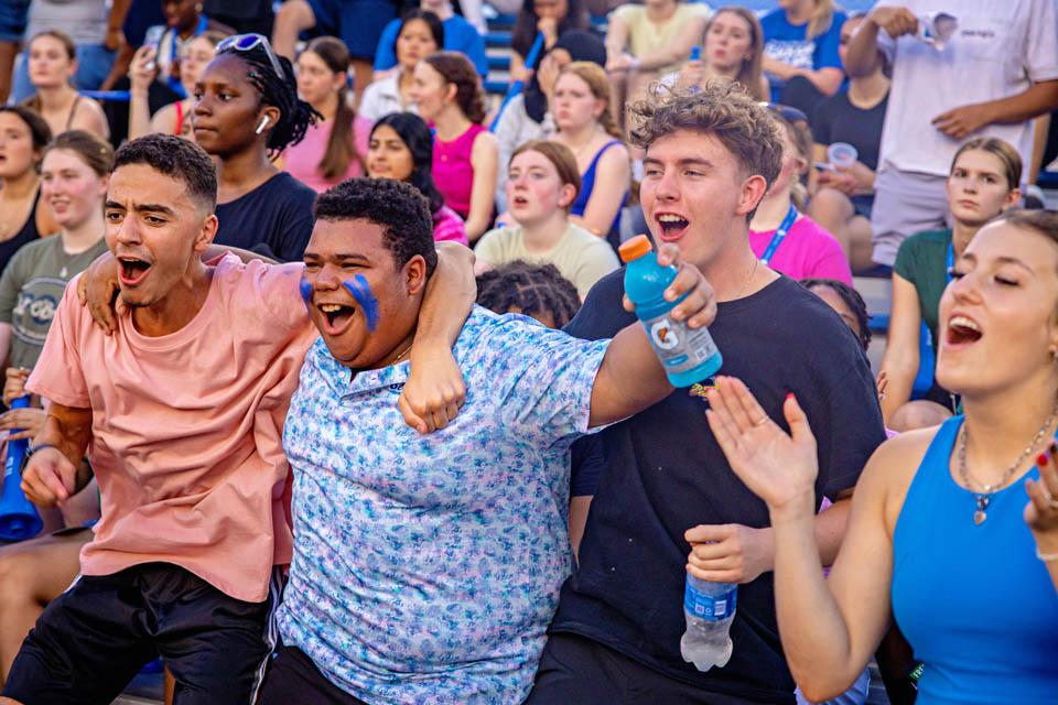 Students cheer during the Billiken soccer game on Aug. 16, 2025. Photo by Sarah Conroy.