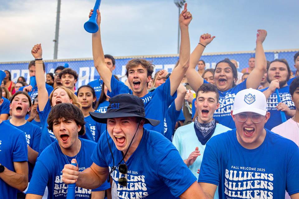 Students cheer during the Billiken soccer game on Aug. 16, 2025. Photo by Sarah Conroy.