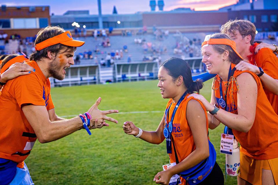 Oriflamme members compete in the half-time Rock, Paper, Scissors tournament during the soccer game on Aug. 16, 2025. Photo by Sarah Conroy.