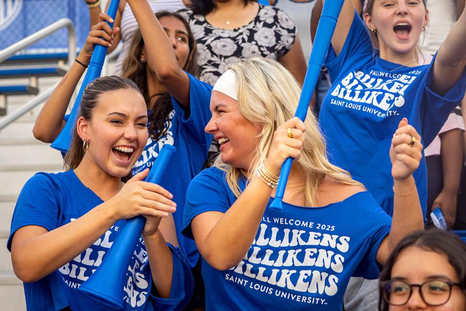 Students cheer during the Billiken soccer game on Aug. 16, 2025. Photo by Sarah Conroy.