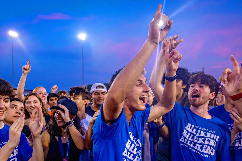 Students cheer after the half-time Rock, Paper, Scissors tournament during the soccer game on Aug.16, 2025. Photo by Sarah Conroy.