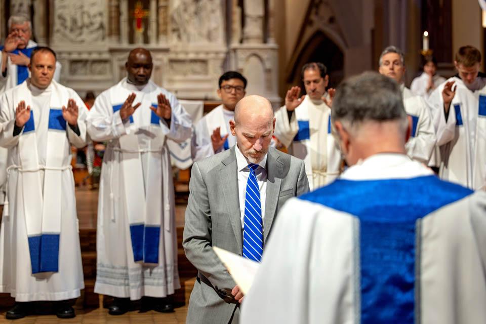 President Edward Feser, Ph.D., is missioned by Provincial Superior Very Rev. Thomas P. Greene, S.J., at St. Francis Xavier College Church. 
