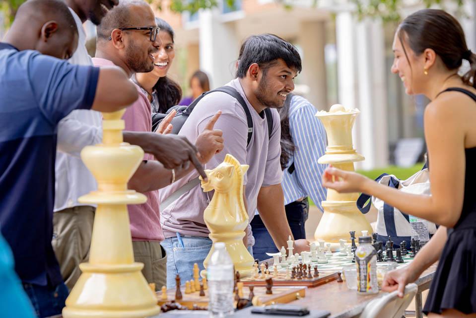 Students learn about campus clubs during the SLU Involvement Fair on Aug. 23, 2025. Photo by Sarah Conroy.