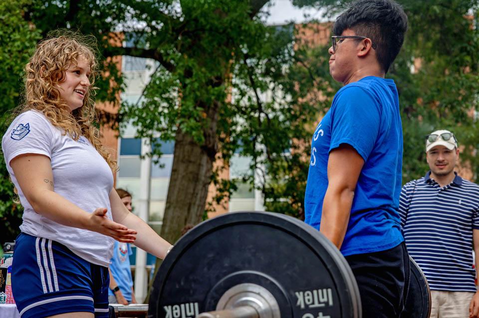 Students learn about campus clubs during the SLU Involvement Fair on Aug. 23, 2025. Photo by Sarah Conroy.
