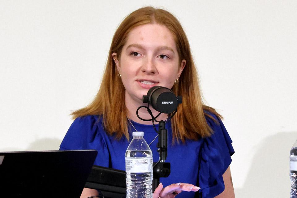 SGA President Grace Lopiccolo offered a student perspective on AI during a panel discussion on the topic on Monday, Sept. 15, 2025. Photo by Joe Barker. 