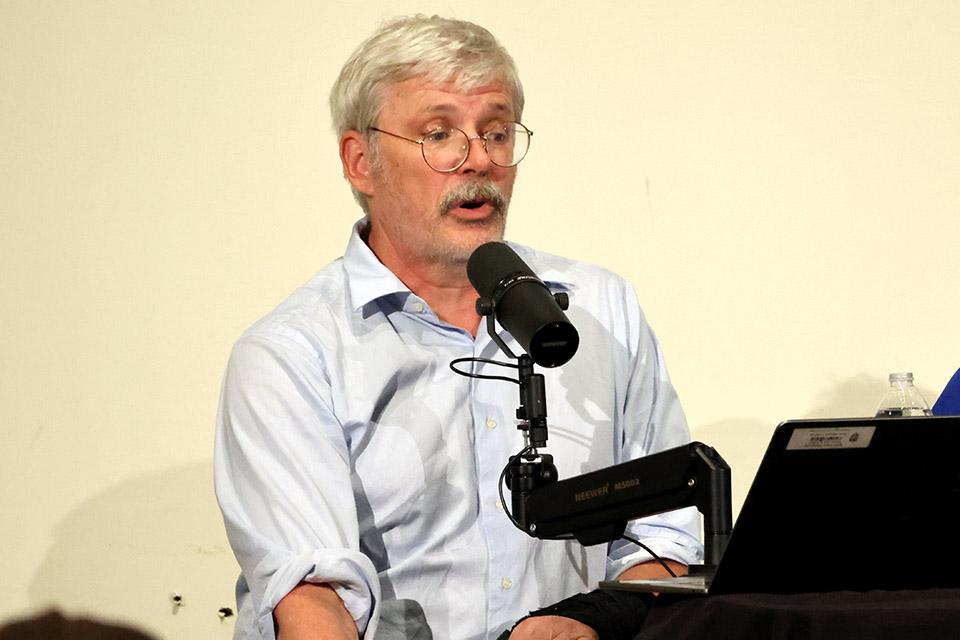 Associate Professor of History Tom Finan, Ph.D., reflected on his experience with AI during the panel on Monday, Sept. 15, 2025. Photo by Joe Barker. 