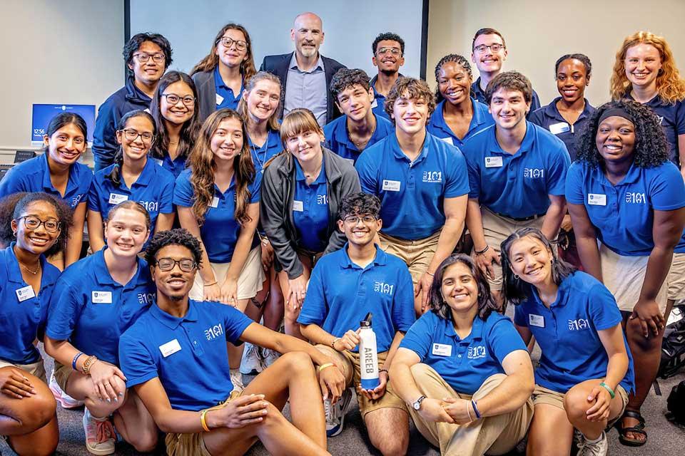 President Edward Feser, Ph.D., meets with SLU 101 leaders on June 24, 2025, just prior to taking office as SLU's 34th president.
