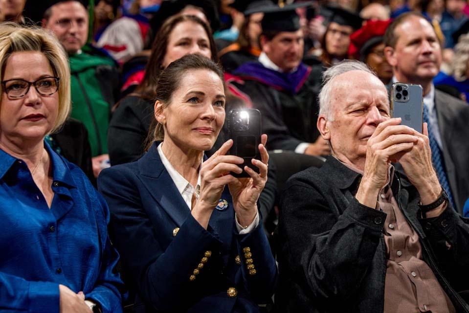 The crowd listen to President Edward Feser, Ph.D’s Inaugural Address during the Presidential Inauguration on Nov. 5, 2025. Photo by Sarah Conroy.