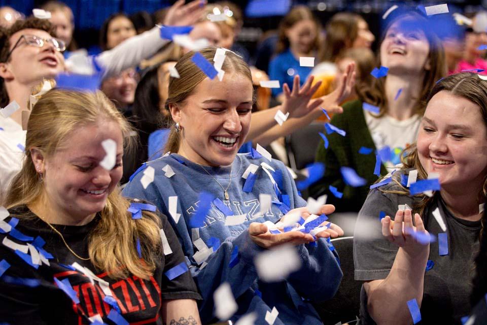 Students were covered by confetti at the Nov. 5, 2025, inauguration ceremony. Photo by Sarah Conroy.
