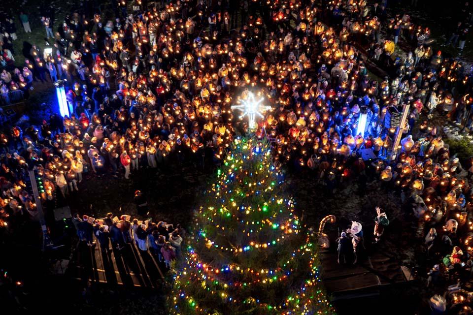 The crowd admires the lit tree during Christmas on the Quad on Dec. 6, 2025. Photo by Sarah Conroy.