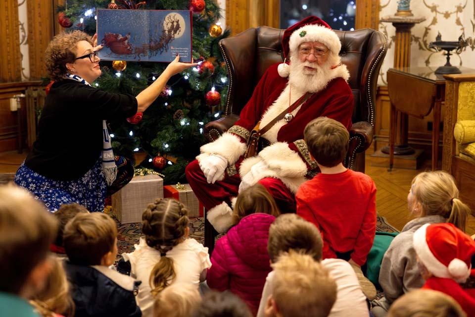 Santa Claus visits the Samuel Cupples House during Christmas on the Quad on Dec. 6, 2025. Photo by Sarah Conroy.