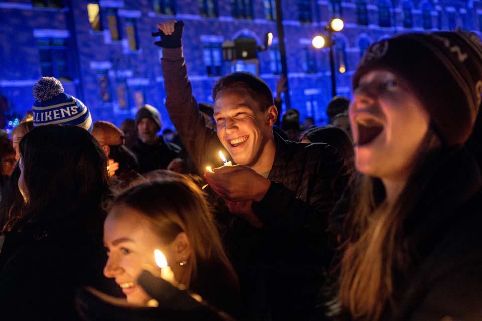 Students cheer for the newly lit Christmas tree during Christmas on the Quad on Dec. 6, 2025. Photo by Sarah Conroy.