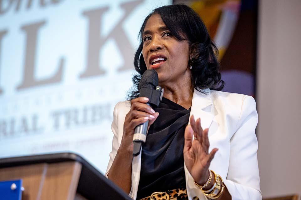 Rochelle D. Smith, Chief Belonging Officer, speaks during the 2026 Martin Luther King Jr. Memorial Tribute on Jan. 22, 2026. Photo by Sarah Conroy.