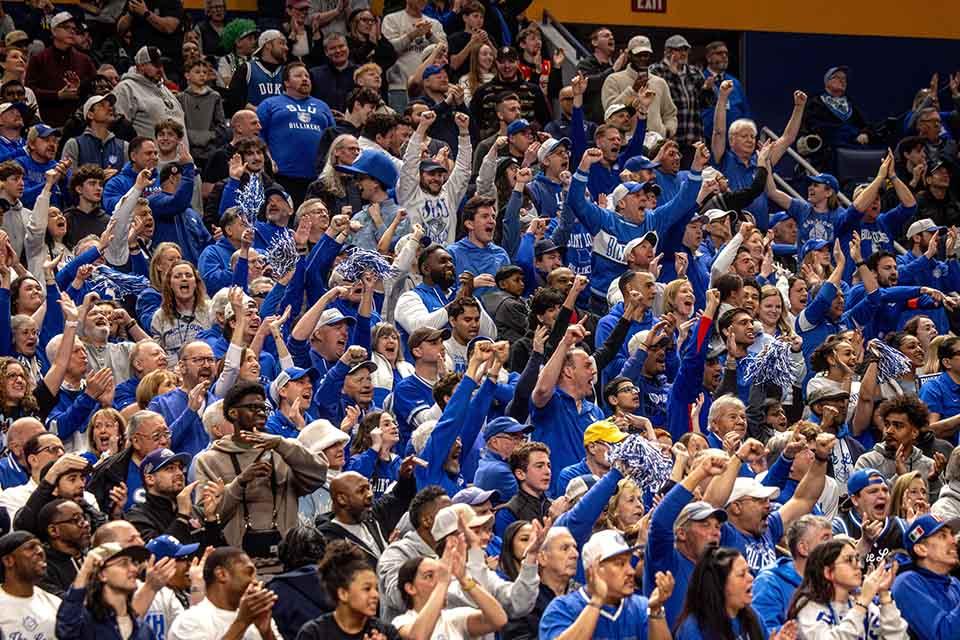 SLU fans cheer during the Second Round of the NCAA Tournament against the University of Michigan in Buffalo, NY on March 21, 2026. 
Photo by Sarah Conroy. 