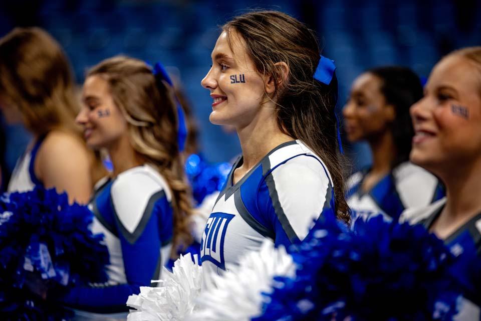 The cheer and dance team perform during open practice before the First Round of the NCAA Men’s Basketball Tournament in Buffalo, NY on March 18, 2026. Photo by Sarah Conroy. 