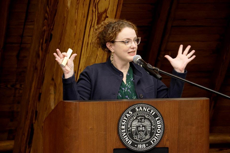 Aidan RUth, Ph.D., shared information about her job at the 2026 Celebration of Teaching on Wednesday, April 1. Photo by Joe Barker.