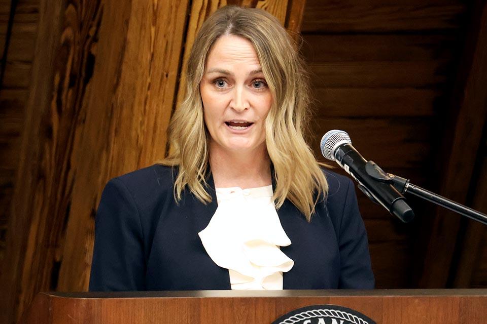 Marcea Walter shared her thoughts about teaching at the 2026 Celebration of Teaching on Wednesday, April 1. Photo by Joe Barker.