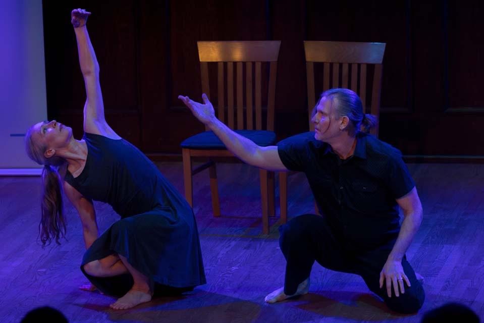 Dancers Holly Seitz Marchant and David Marchant perform the dance “Es sang vor langen Jahren” during An Evening with Jhumpa Lahiri at the Sheldon Concert Hall on April 8, 2026.
Photo by Sarah Conroy.