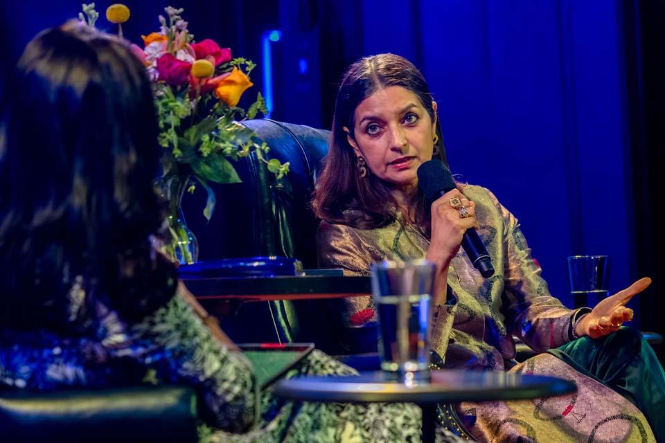 Jhumpa Lahiri, the 2026 St. Louis Literary Award recipient, speaks during An Evening with Jhumpa Lahiri at the Sheldon Concert Hall on April 8, 2026. Photo by Sarah Conroy.
