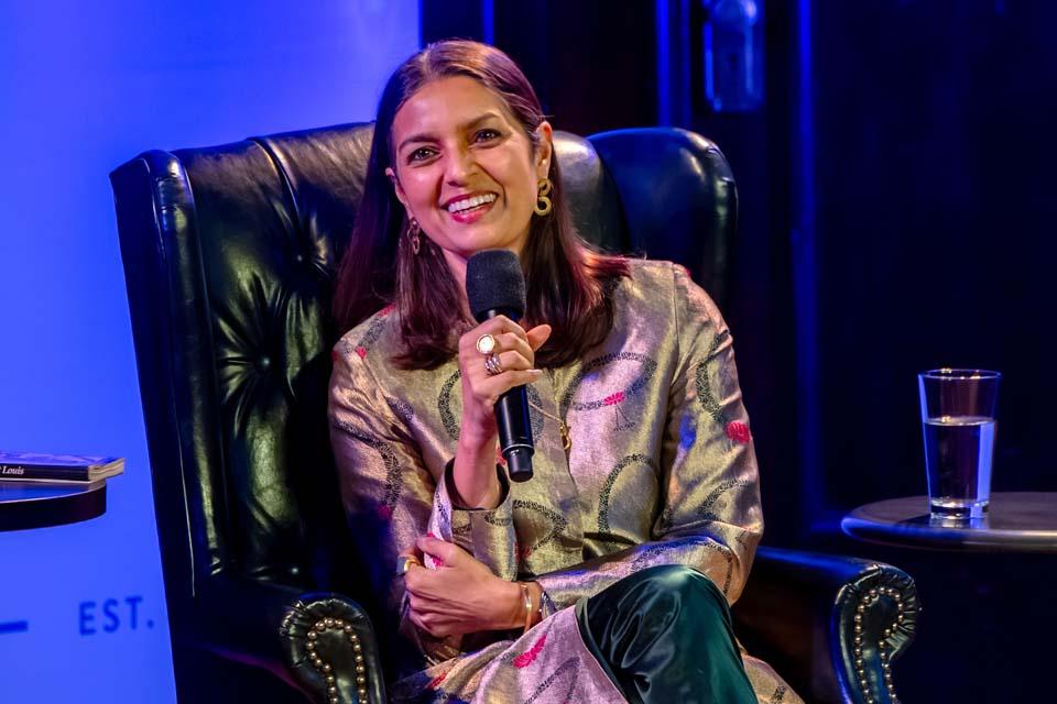 Jhumpa Lahiri, the 2026 St. Louis Literary Award recipient, speaks during An Evening with Jhumpa Lahiri at the Sheldon Concert Hall on April 8, 2026. Photo by Sarah Conroy.